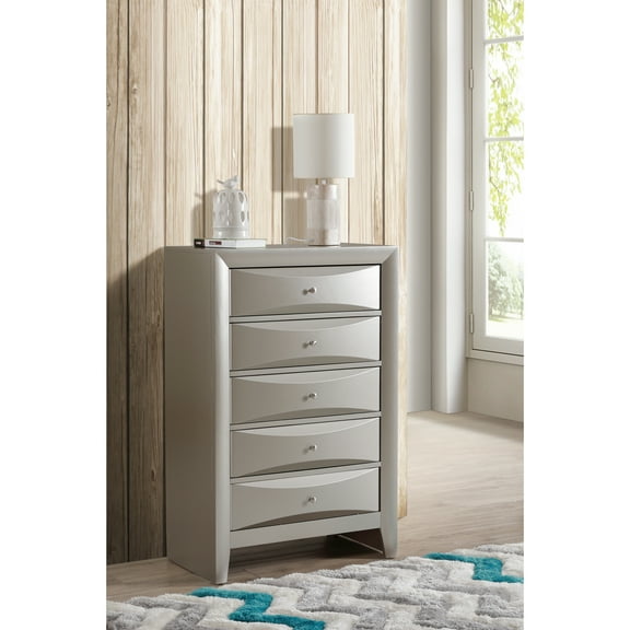 Glory Furniture Marilla 5-Drawers Bedroom Chest in Silver Champagne