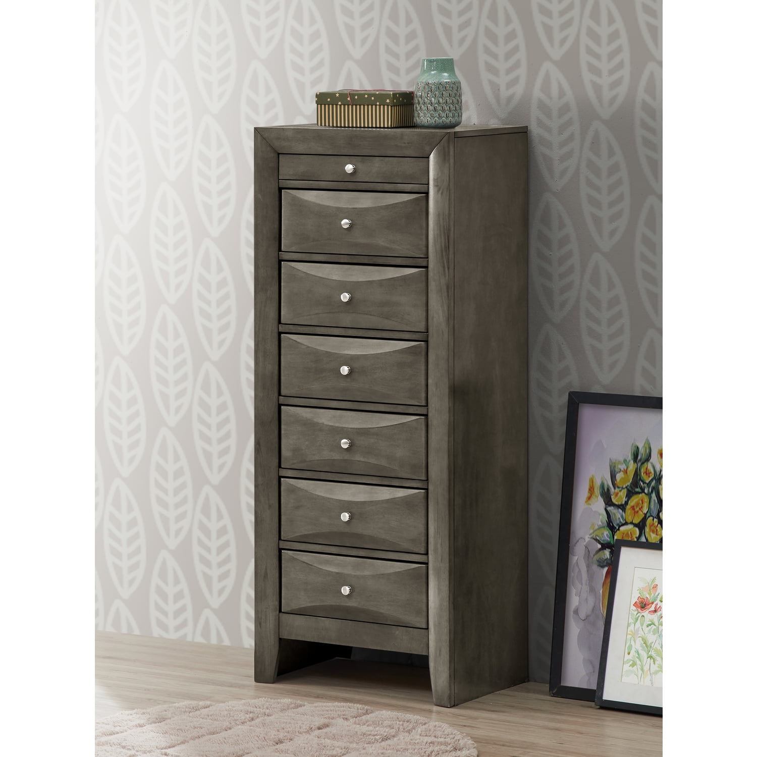 Gray 7-Drawer Lingerie Chest with Felt Lined Top Drawer