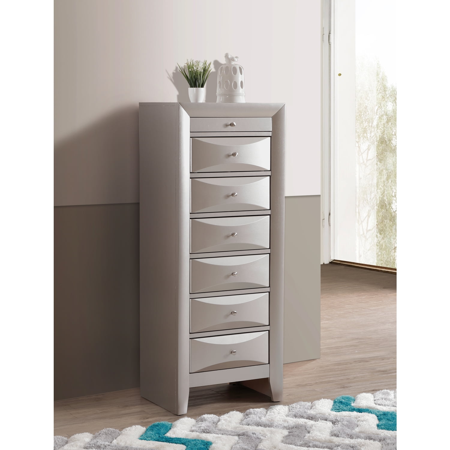 Silver Champagne 7-Drawer Lingerie Chest with Felt Lined Drawer