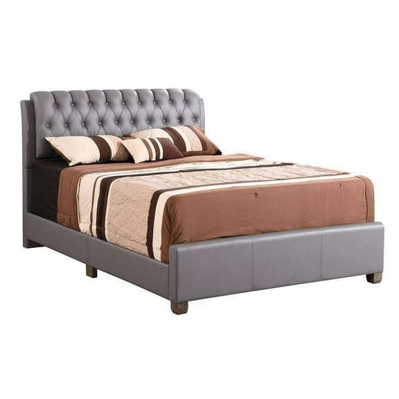Glory Furniture Marilla Faux Leather Upholstered Full Bed in Light Gray