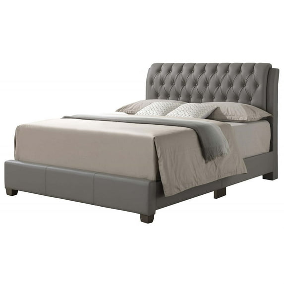 Glory Furniture Marilla Faux Leather Upholstered King Bed in Light Gray