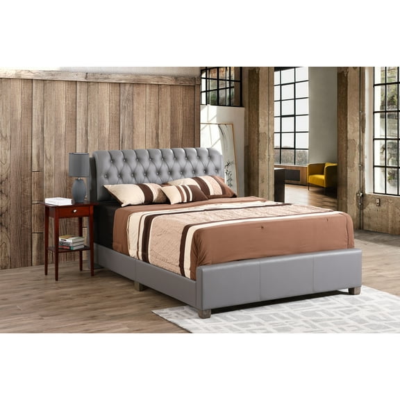 Glory Furniture Marilla Faux Leather Upholstered Queen Bed in Light Gray