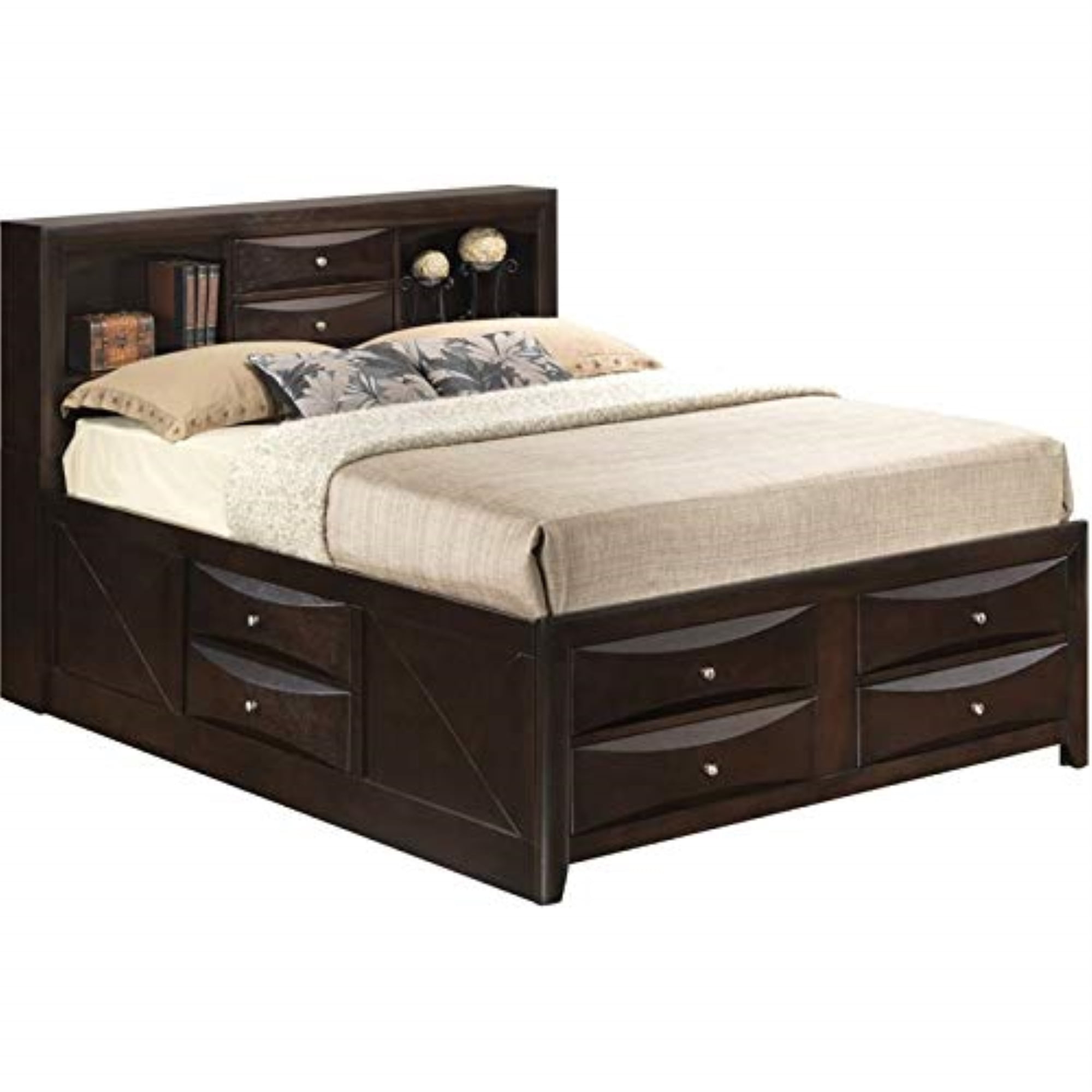 Cappuccino Queen Wood Captain's Bed with Storage Drawers