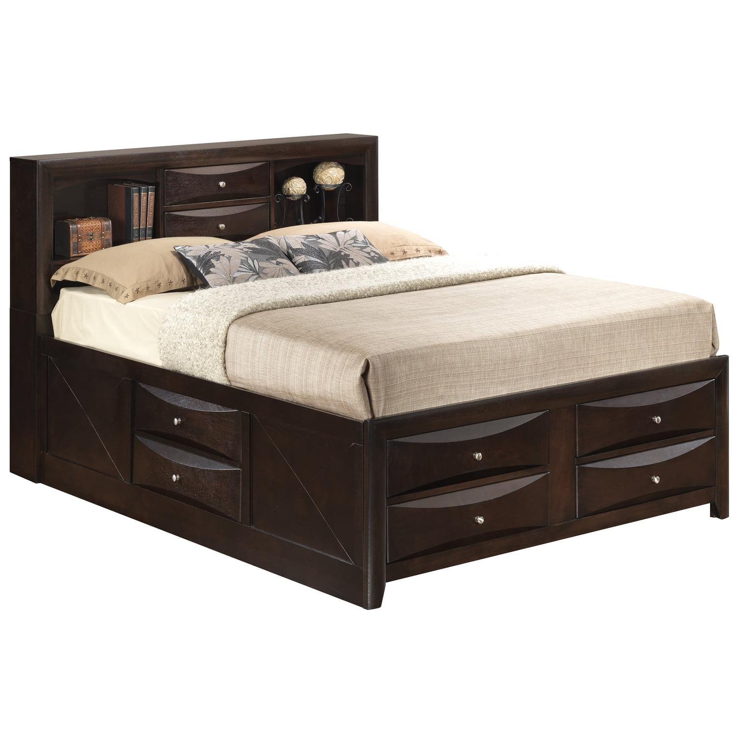 Cappuccino Queen Wood Captain's Bed with Storage Drawers