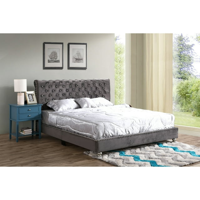 Glory Furniture Maxx Velvet Upholstered King Bed in Gray