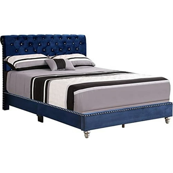 Glory Furniture Maxx Velvet Upholstered King Bed in Navy Blue
