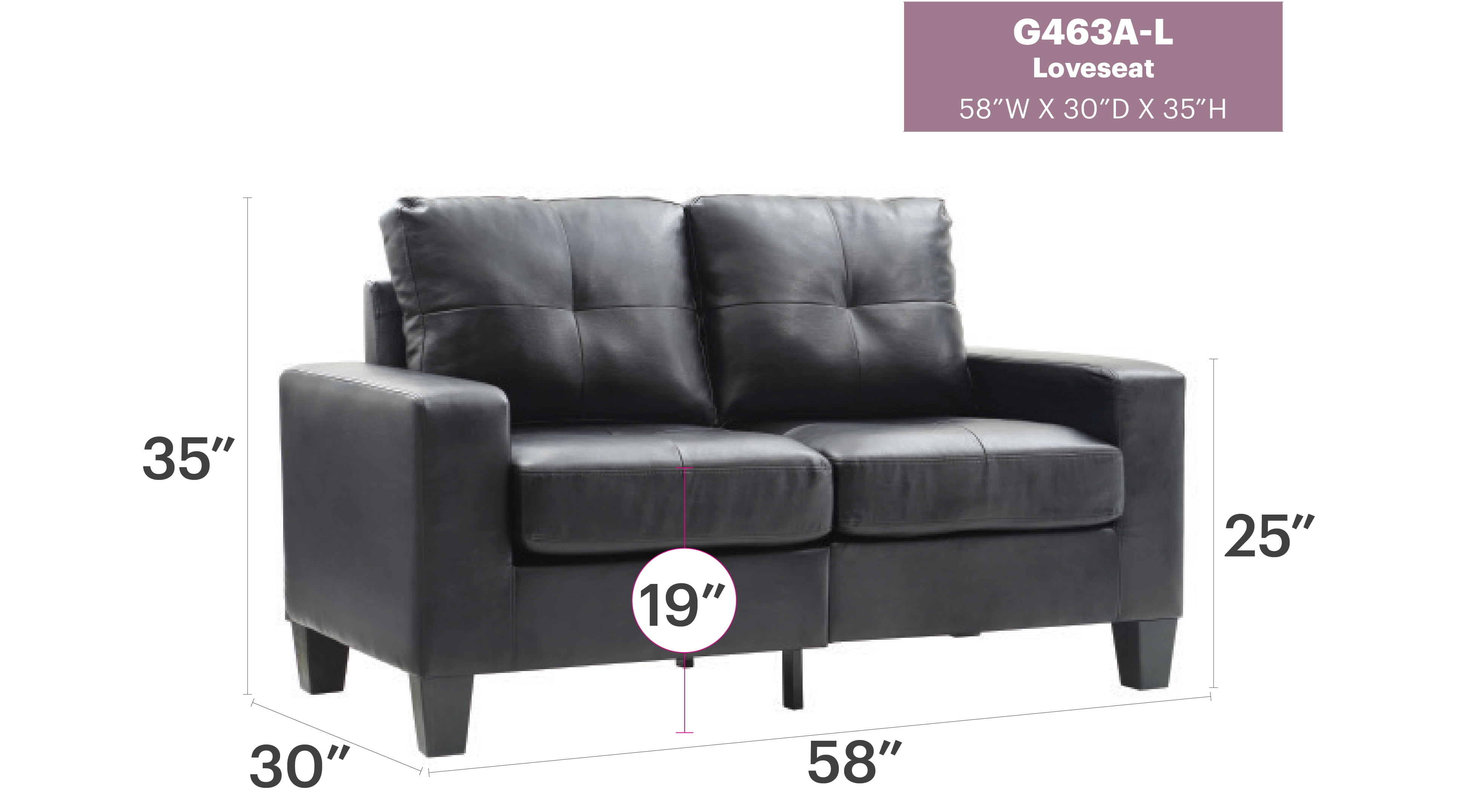 Glory Furniture Newbury Loveseat in Black Color
