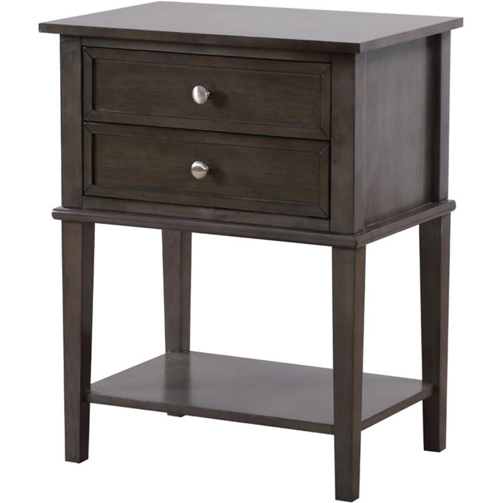 Gray Solid Wood 2-Drawer Nightstand with Open Shelf