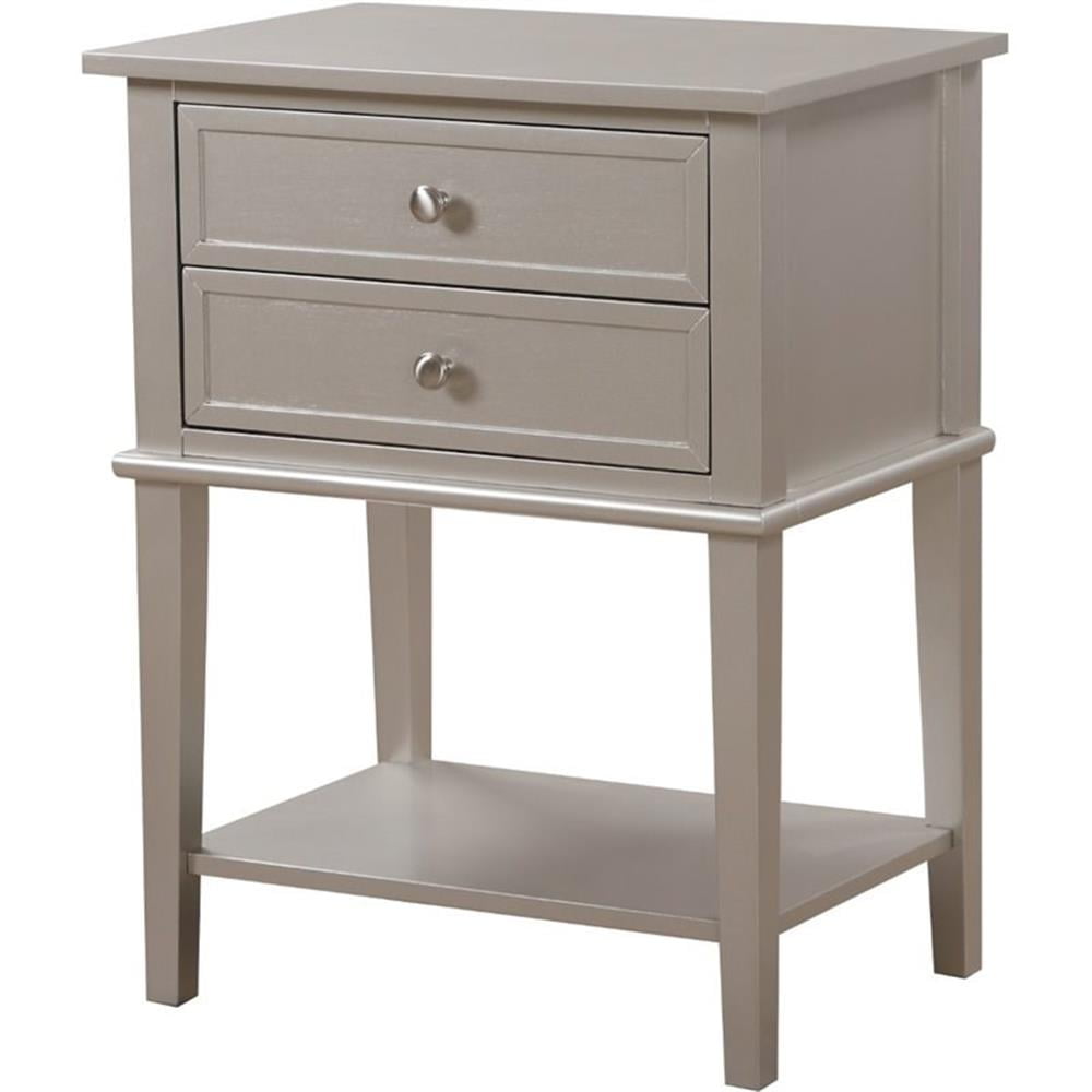 Silver Champagne 2-Drawer Nightstand with Open Shelf