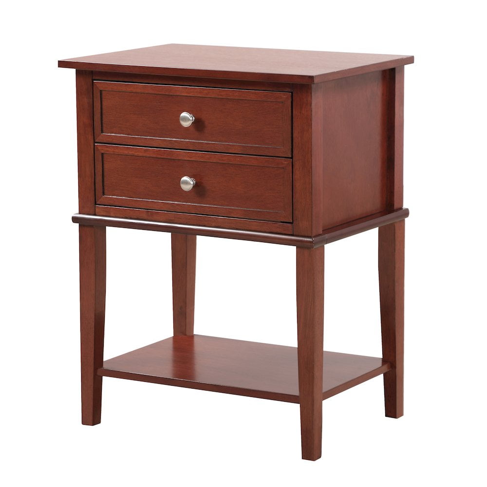 Cherry Wood 2-Drawer Nightstand with Open Shelf