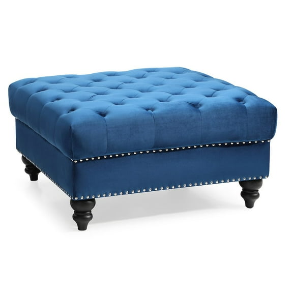 Glory Furniture Nola Velvet Ottoman in Navy Blue