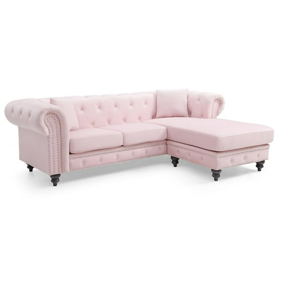 Glory Furniture Nola Sofa Chaise in Pink Color