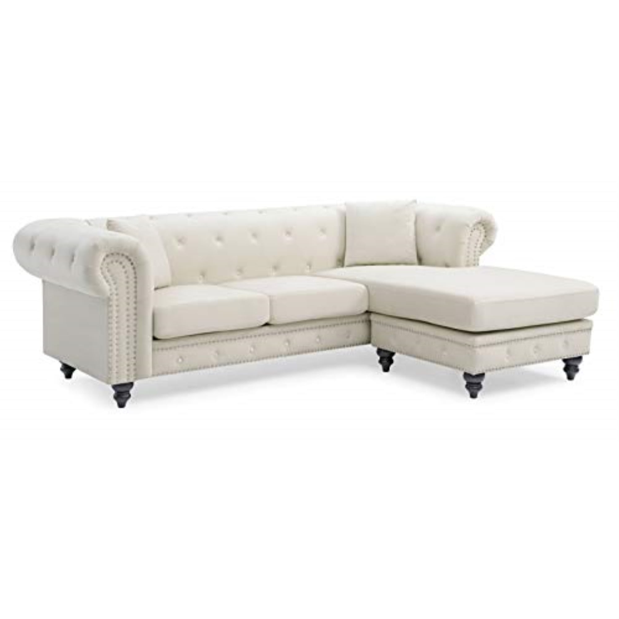 Glory Furniture Nola Velvet Sofa Chaise in Ivory