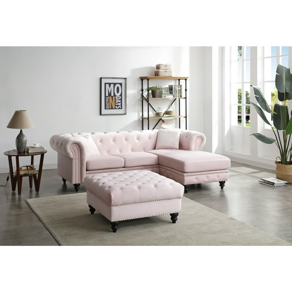 Glory Furniture Nola Velvet Sofa Chaise in Pink