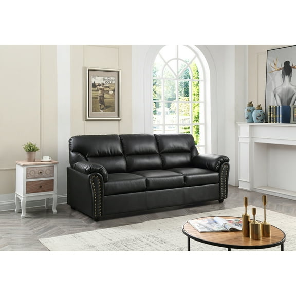 Glory Furniture Olney Faux Leather Sofa in Black
