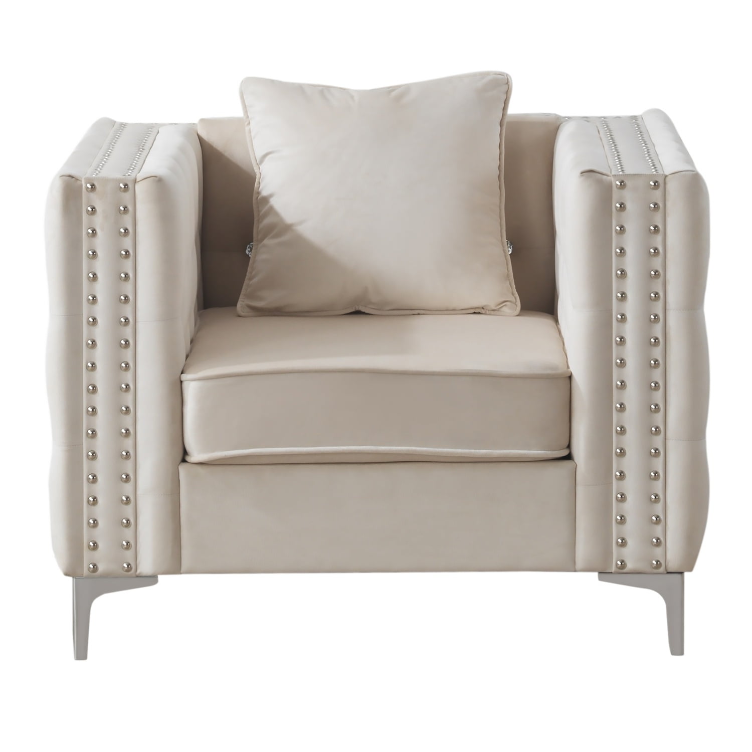 Ivory Velvet Tufted Chair with Chrome Legs