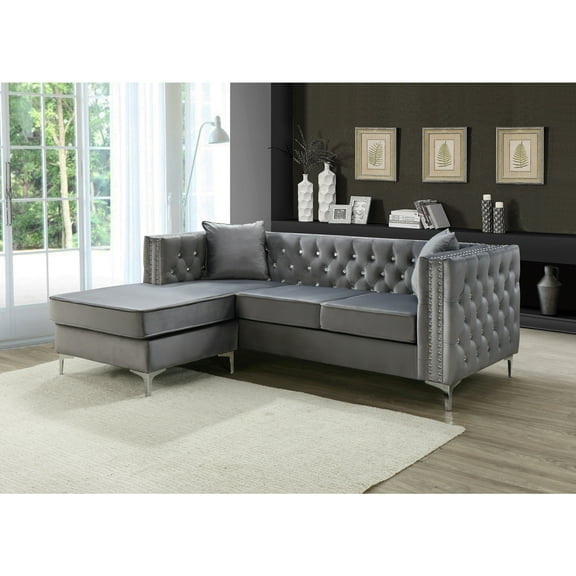 Glory Furniture Paige Velvet Sofa Chaise in Gray