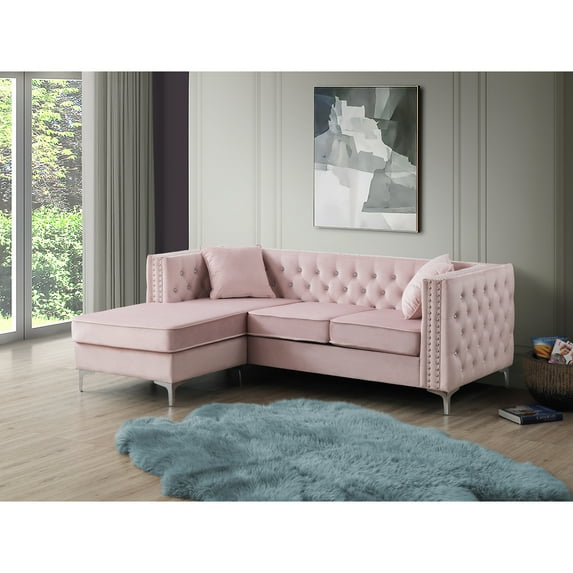 Glory Furniture Paige Velvet Sofa Chaise in Pink