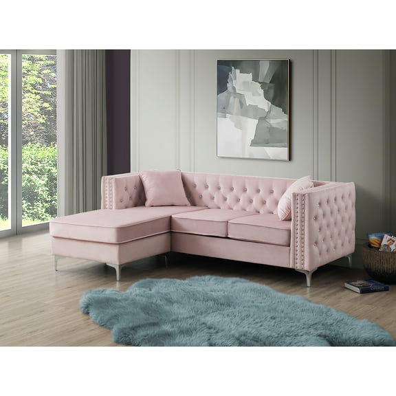 Glory Furniture Paige Velvet Sofa Chaise in Pink