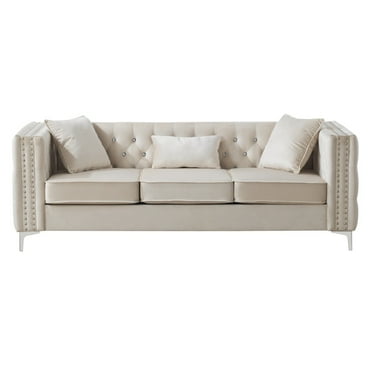 Glory Furniture Paige Velvet Sofa in Ivory
