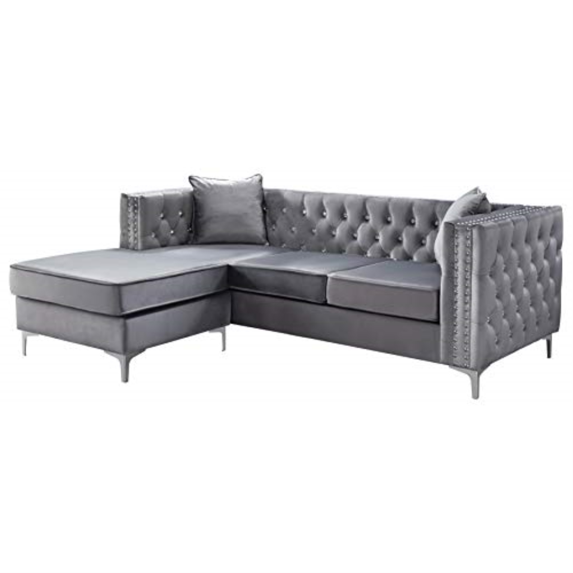 Glory Furniture Paige Velvet Tufted Sofa with Chaise Grey