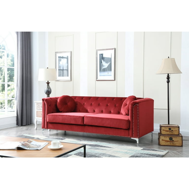 Burgundy velvet sofa sales