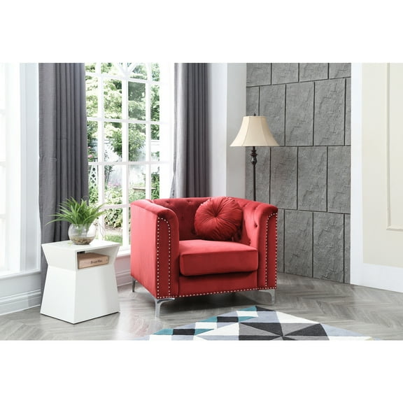 Glory Furniture Pompano Velvet Chair in Burgundy