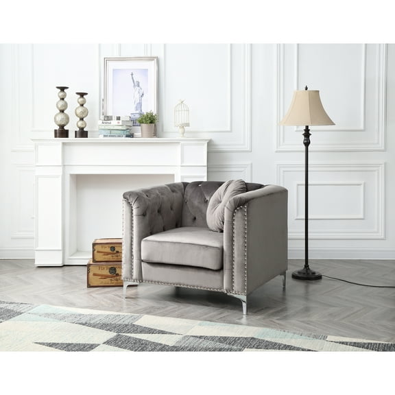 Glory Furniture Pompano Velvet Chair in Dark Gray