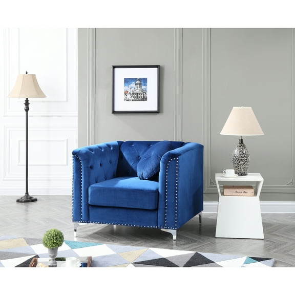 Glory Furniture Pompano Velvet Upholstered Chair in Navy Blue