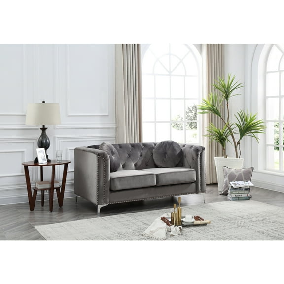 Glory Furniture Pompano Velvet Loveseat in Dark Gray