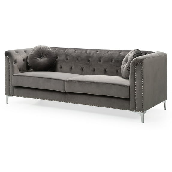 Glory Furniture Pompano Velvet Sofa in Dark Gray