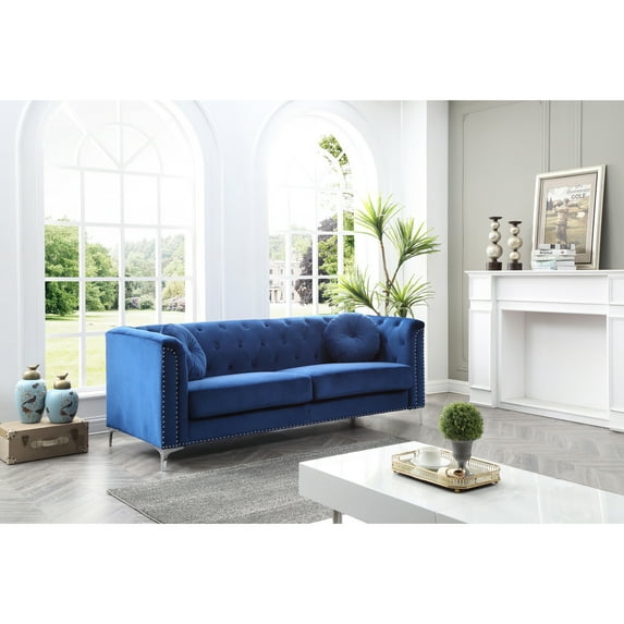Glory Furniture Pompano Velvet Upholstered Sofa in Navy Blue