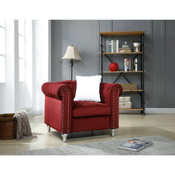 Glory Furniture Raisa Velvet Chair in Burgundy