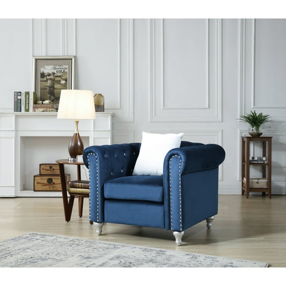 Glory Furniture Raisa Velvet Chair in Navy Blue