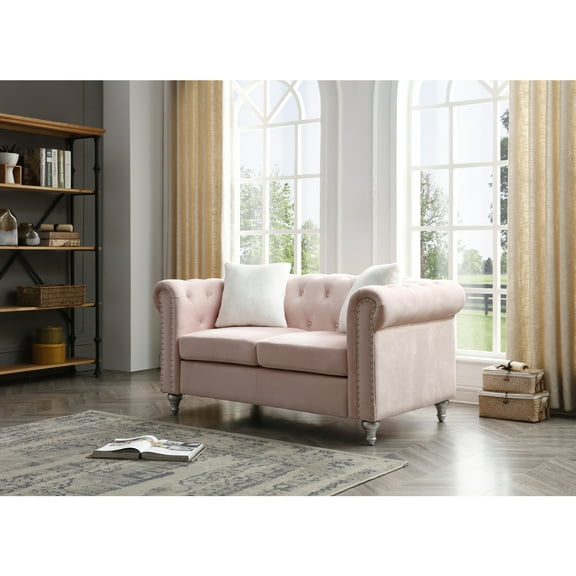 Glory Furniture Raisa Velvet Loveseat in Pink
