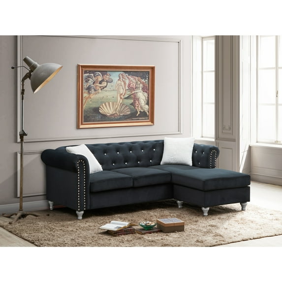 Glory Furniture Raisa Velvet Sofa Chaise in Black