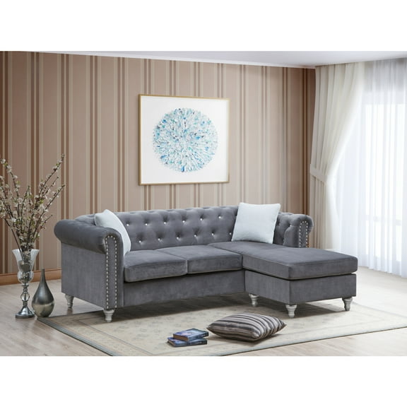 Glory Furniture Raisa Velvet Sofa Chaise in Gray