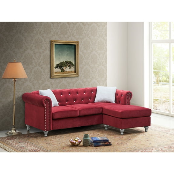 Glory Furniture Raisa Velvet Sofa Chaise in Red