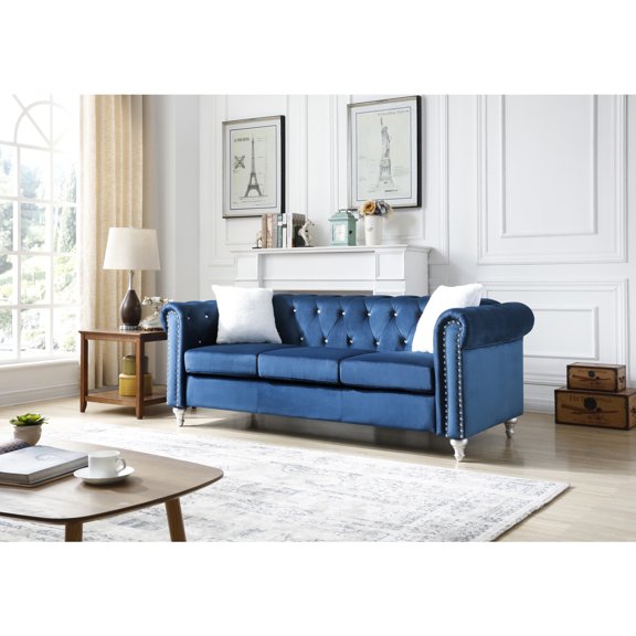 Glory Furniture Raisa Velvet Sofa in Navy Blue