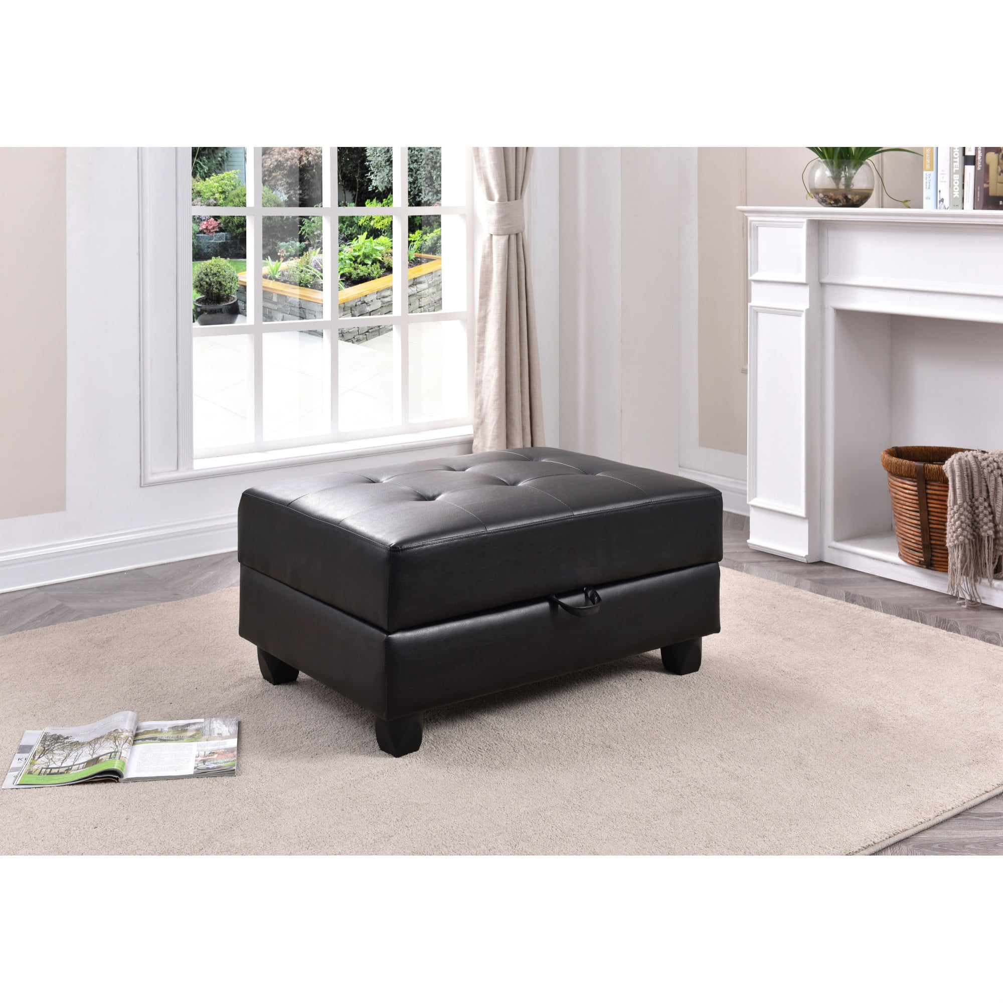 Glory Furniture Revere Faux Leather Ottoman in Black Walmart
