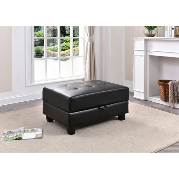 Glory Furniture Revere Faux Leather Ottoman in Black
