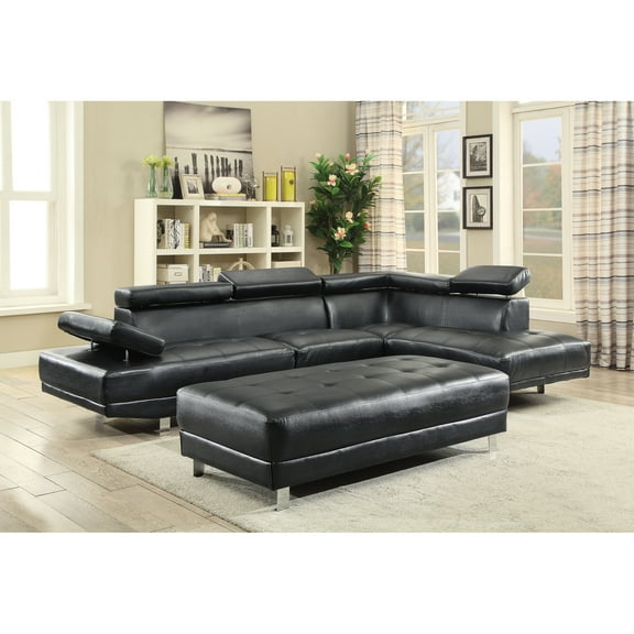Glory Furniture Riveredge Faux Leather Sectional in Black