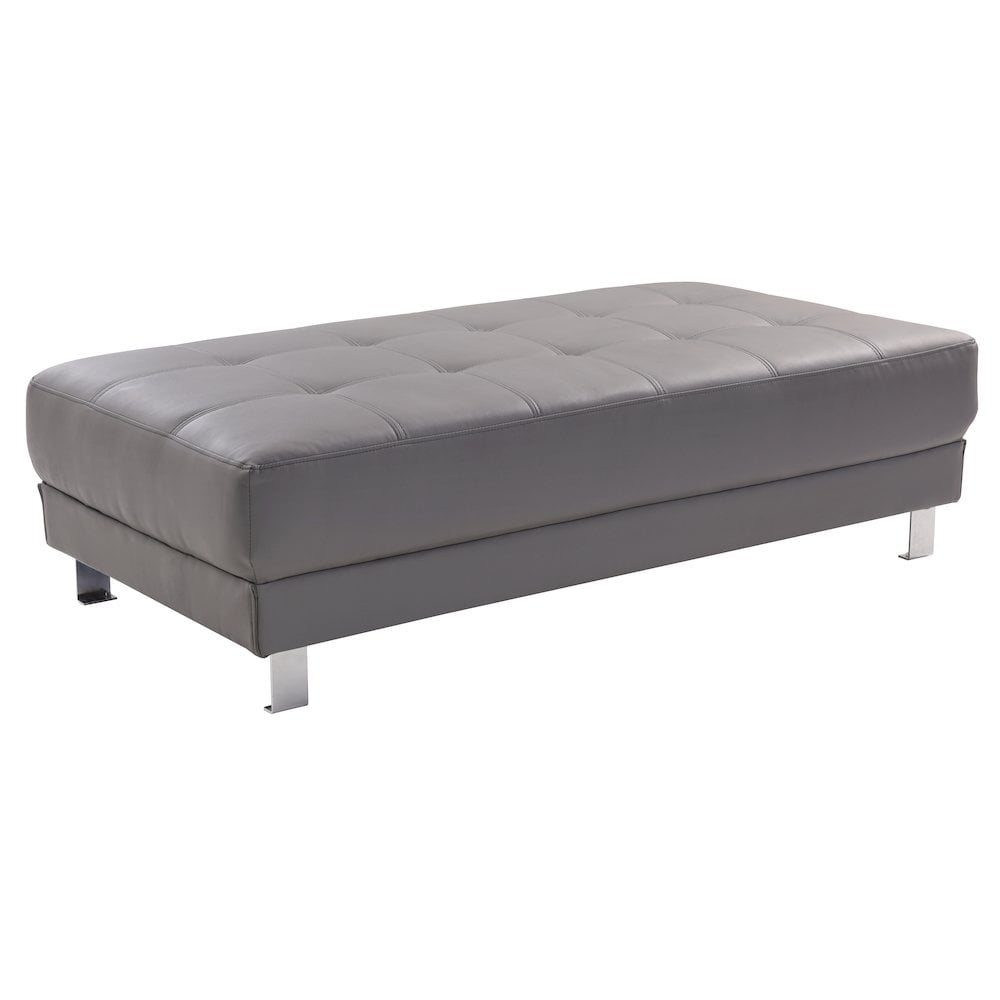 Black Tufted Polyester Twill Ottoman with Metal Legs