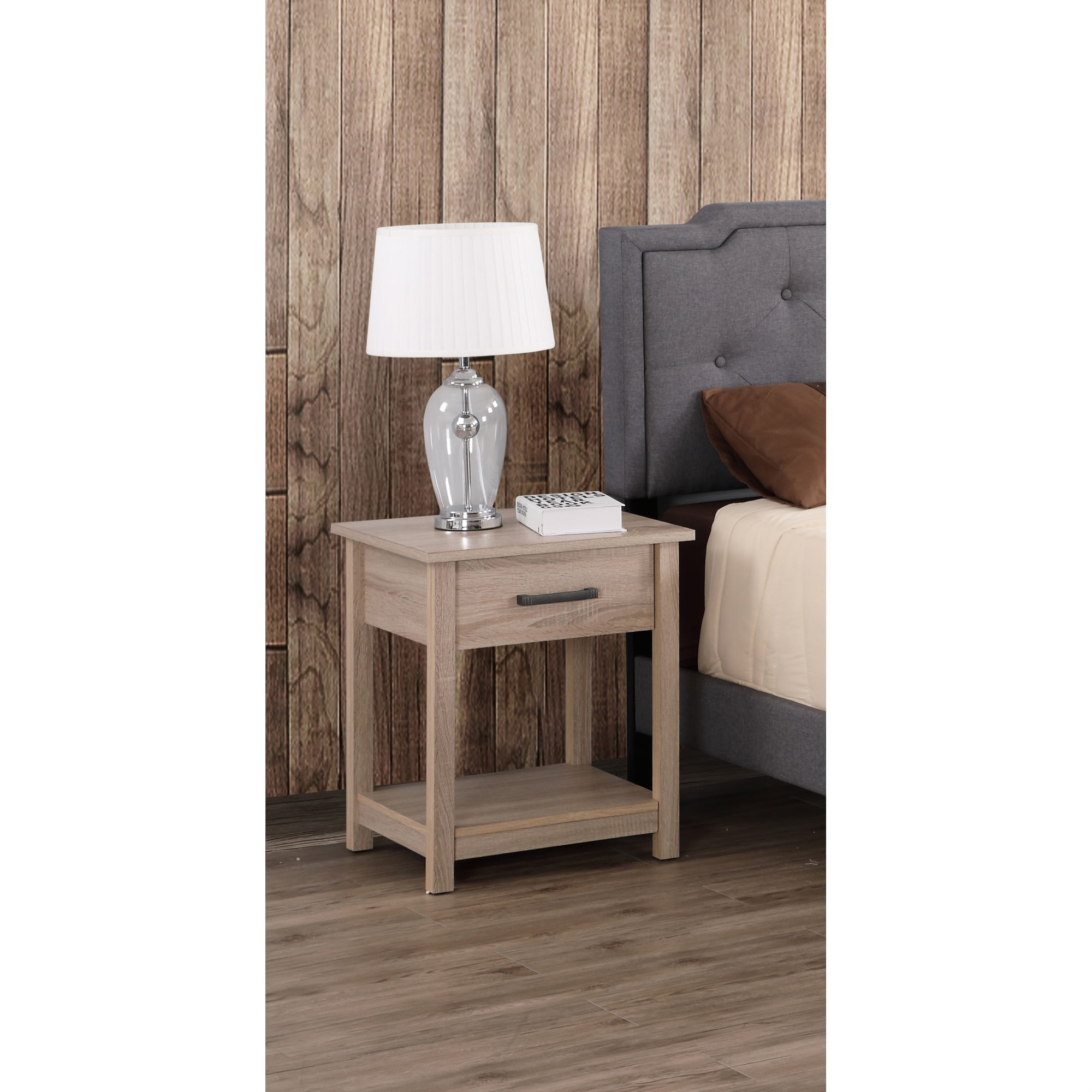 Salem 24" Sandalwood 1-Drawer Nightstand with Open Shelf