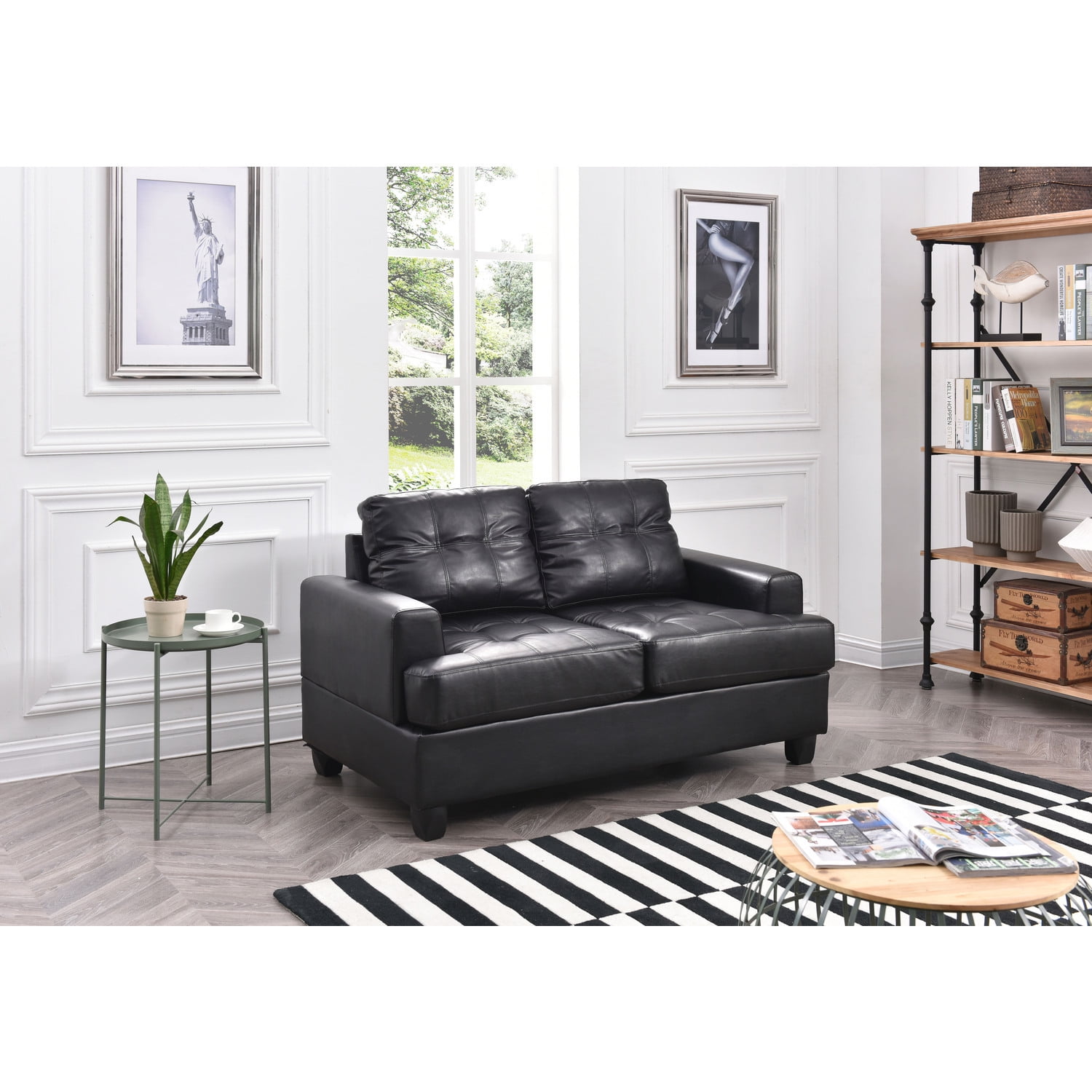 Glory Furniture Sandridge Faux Leather Loveseat in Black