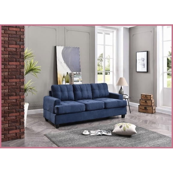 Glory Furniture Sandridge Transitional Navy Blue Micro Suede Sofa with Removable Backs & Arms - Ideal for Apartments