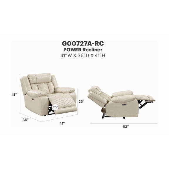 Glory Furniture Sensa G00727A-RC Power Reclining Chiar W/ Led Belt Beige