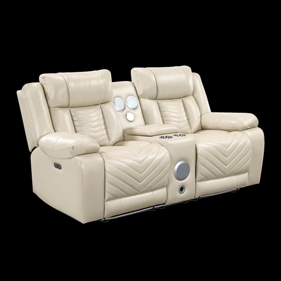 Glory Furniture Sensa G00727A-RL Power Reclining Loveseat.W/Bluetooth Speaker W/ Led Belt Beige Faux Leather