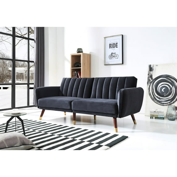 Glory Furniture Siena Velvet Upholstered Convertible Sofa in Black