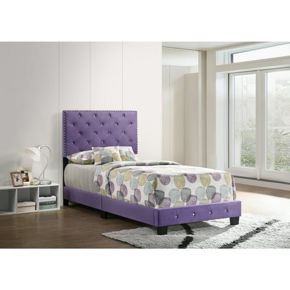 Glory Furniture Suffolk Glam Wood Tufted Upholstered Bed, Twin, Purple/Black/Multi-color